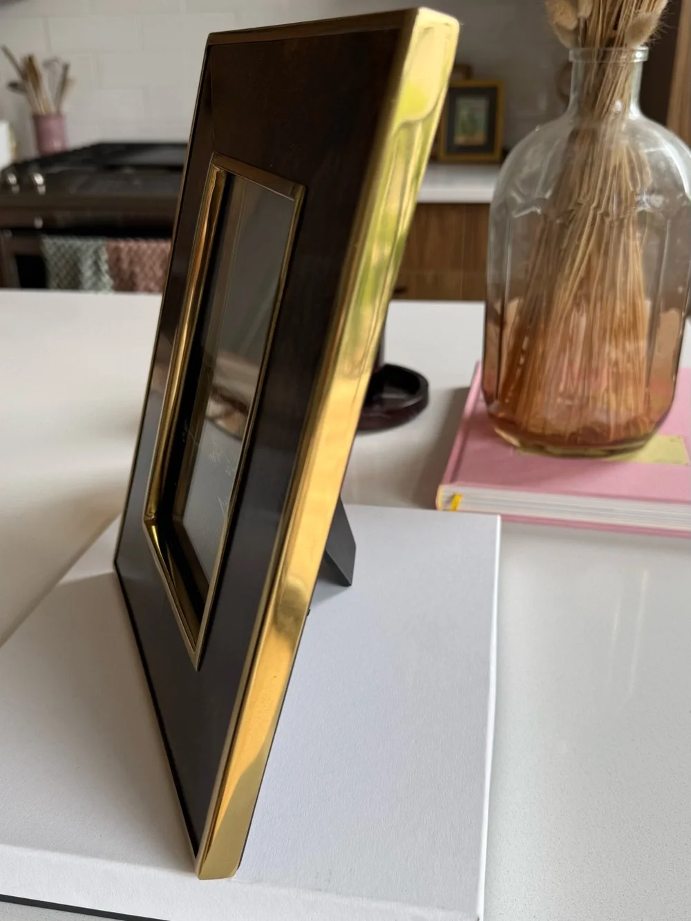 Crate&Barrel Brown Faux-Tortoiseshell Photo Frame with Gold Trim